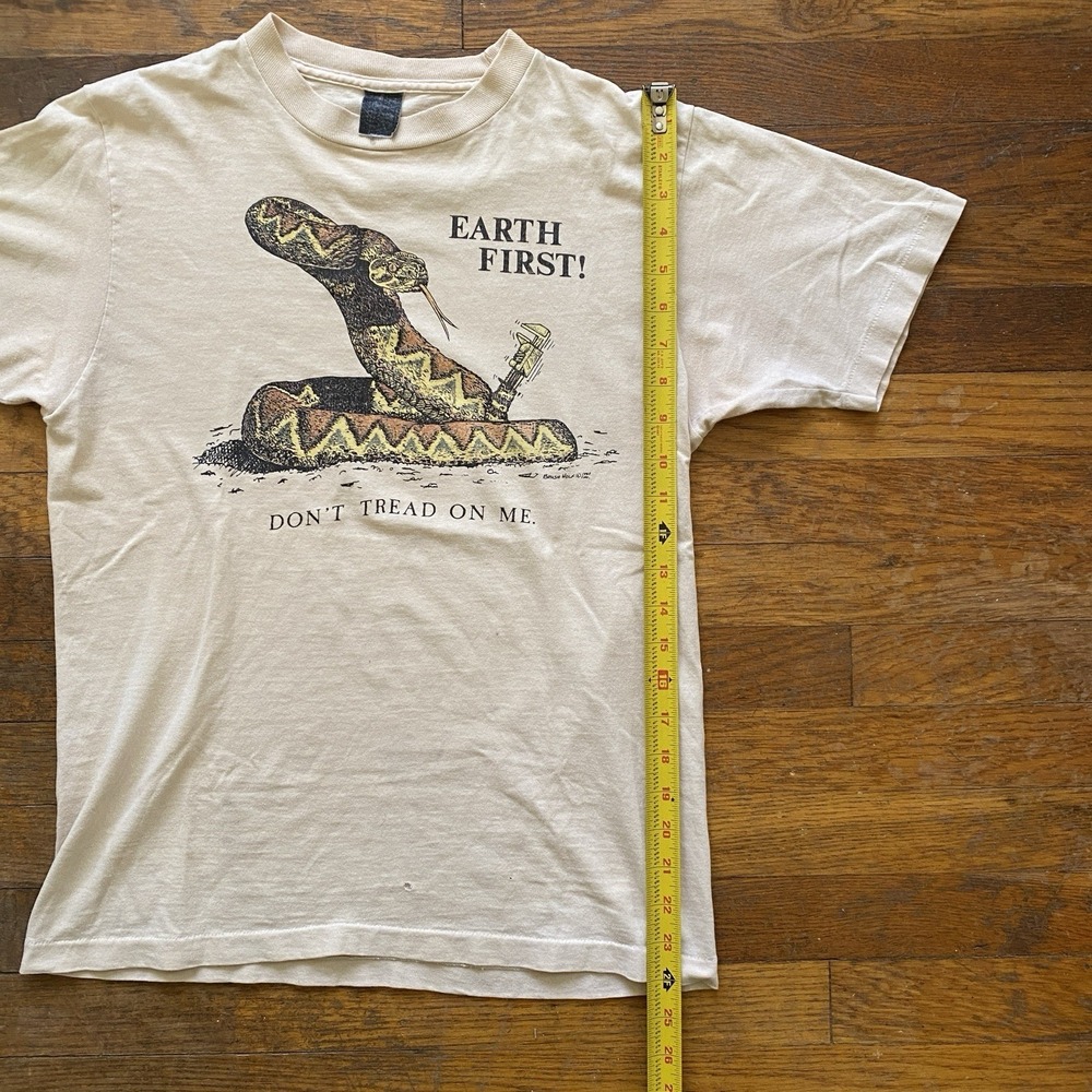 Vintage EARTH FIRST! 80s Tee Shirt Monkey Wrench Gang Ivory Medium Environmental - Picture 7 of 10